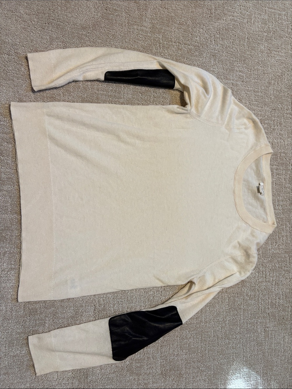 J. Crew Cream Crewneck Sweater with Black Elbow Patches Wool Womens Large